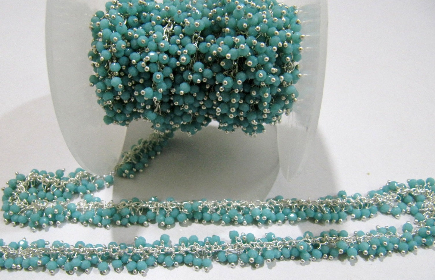 1- Foot Amazonite Grape Chain Rondelle 2mm Faceted Beaded Grape Cluster Chain Amazonite Bead Chain Wholesale Price gemstone chain
