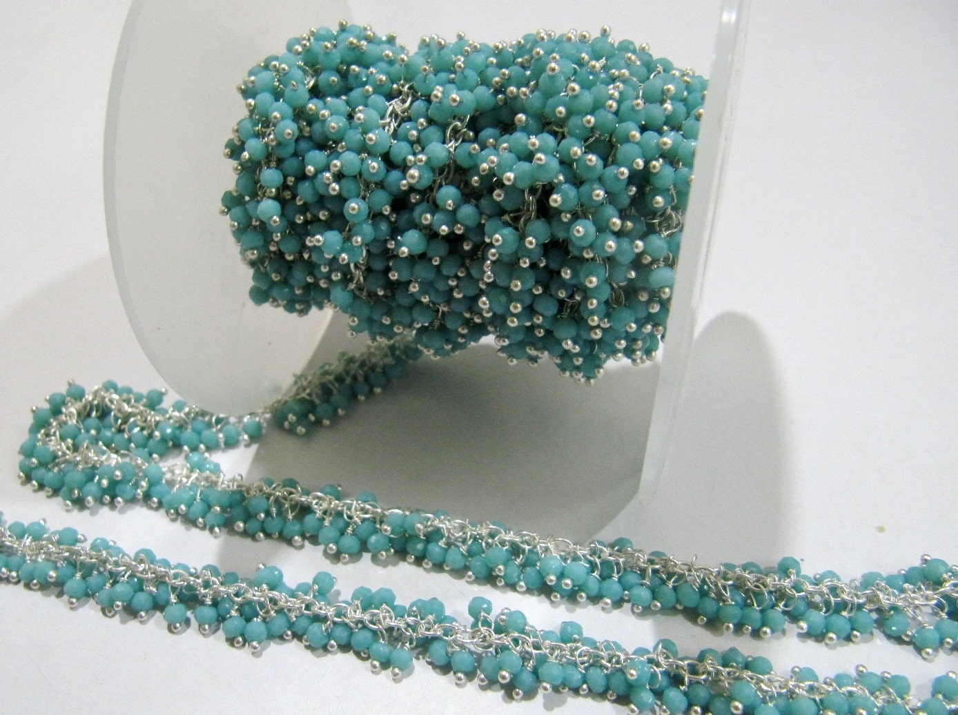 1- Foot Amazonite Grape Chain Rondelle 2mm Faceted Beaded Grape Cluster Chain Amazonite Bead Chain Wholesale Price gemstone chain