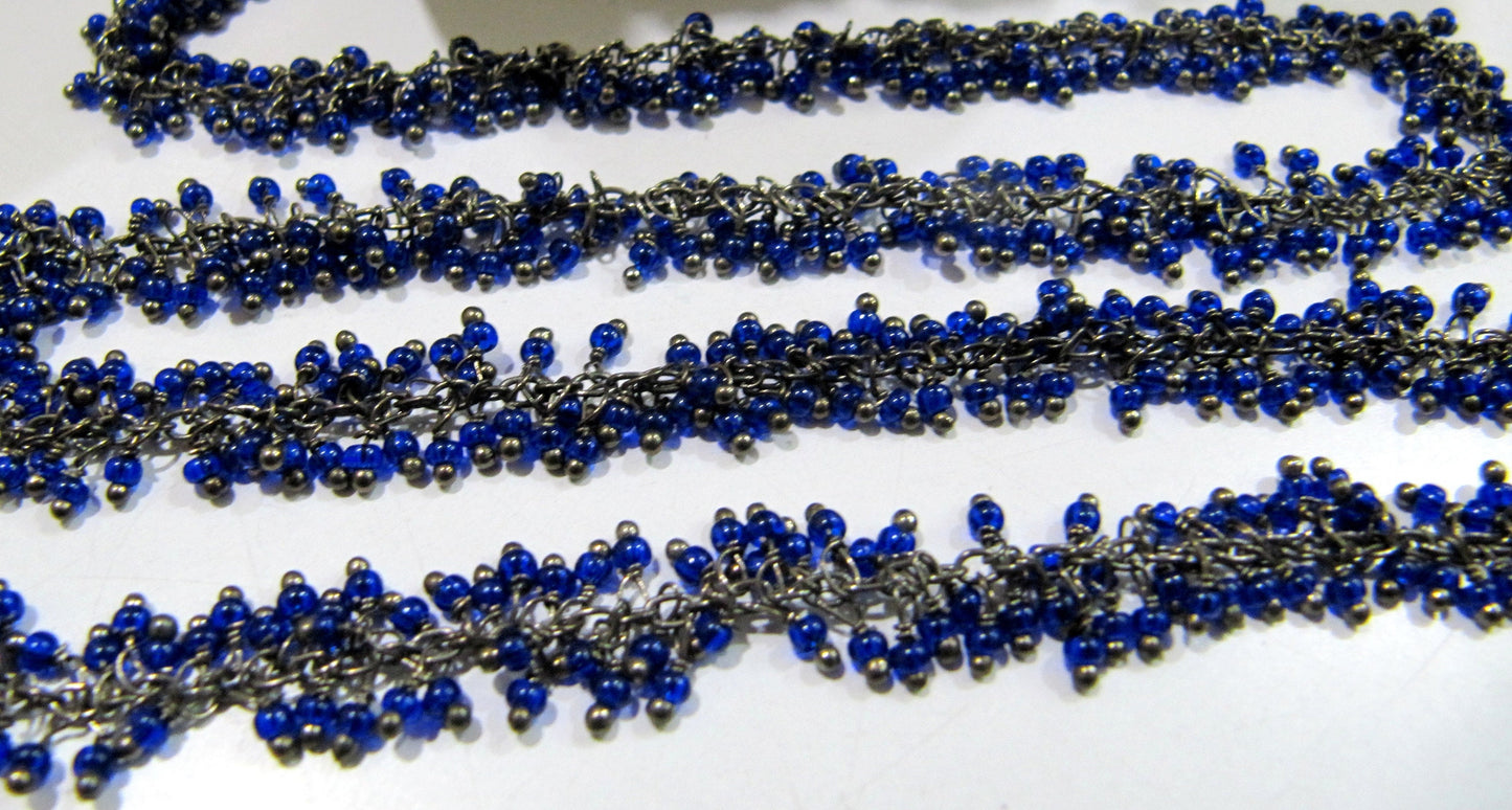 1 Foot-Blue Sapphire Quartz Rondelle Plain Smooth 2mm Size Beaded Wire Wrapped Cluster Grape Chain Wholesale Prices Crystal Chain
