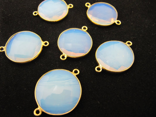 White Opalite Coin Shape Briolette Connector Double Loop Bezel Wholesale Prices Top Quality Jewelry Making charms sold per piece