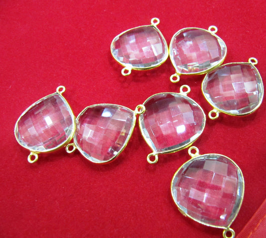 Natural Rock Crystal Quartz Heart Shape 20mm Briolette Bezel Connectors charms  Double Loop Handmade Gemstone Bezels Pendant per Piece