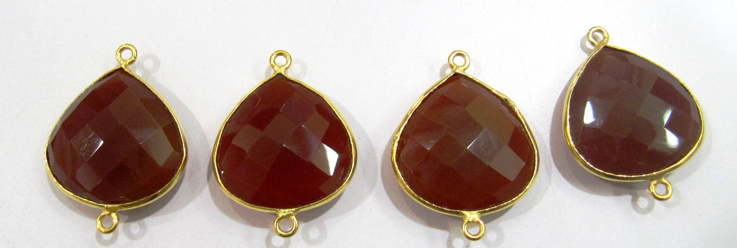 Red Onyx Heart Shape 20mm Briolette Connectors Onxy  Double Loop Bezel charm Top Quality Wholesale Price Jewelry sold per piece