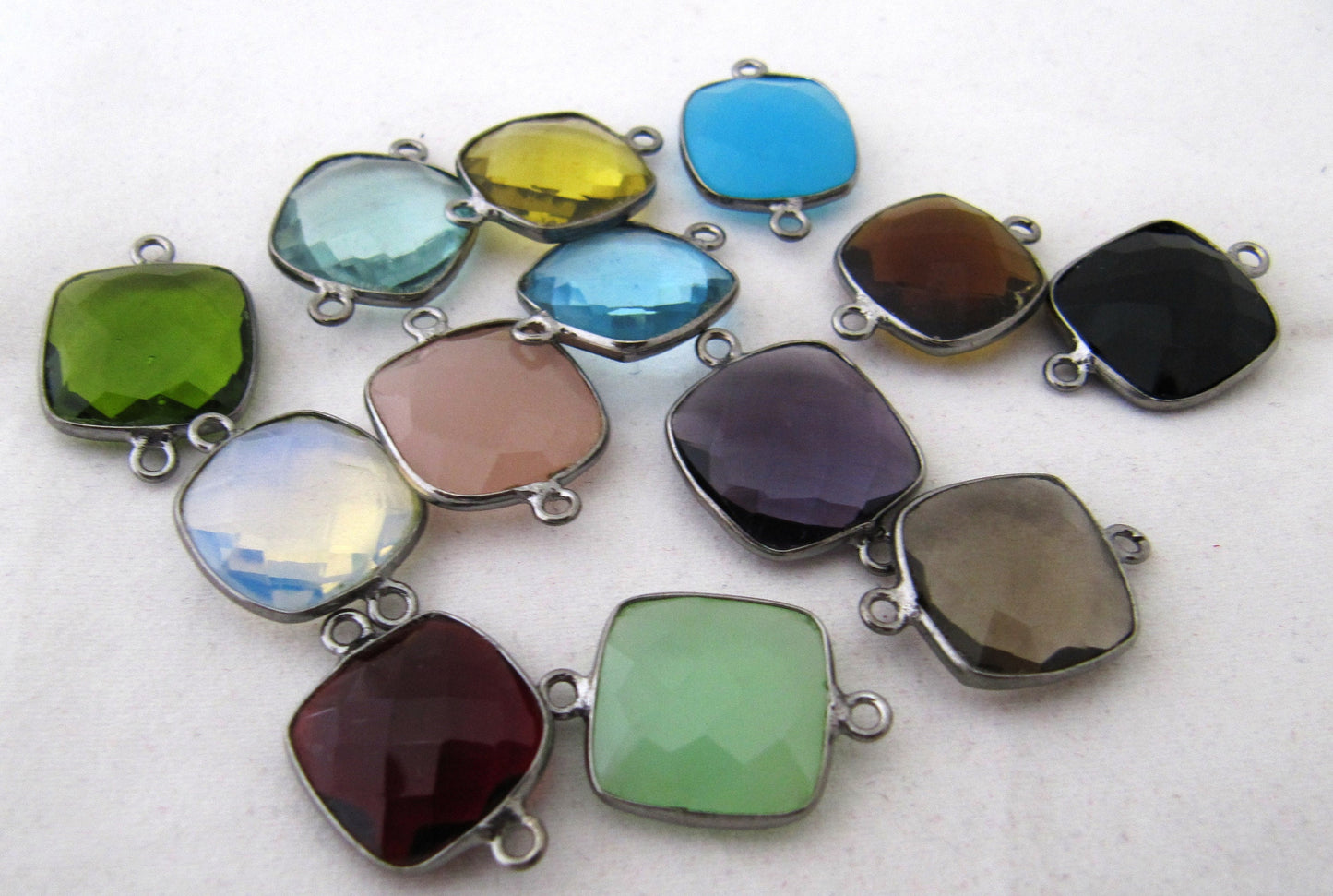 Gemstone Bezels Hydro Quartz Cushion Shape 15mm Briolette Connectors Double Loop Bezel Jewelry charms sold per piece