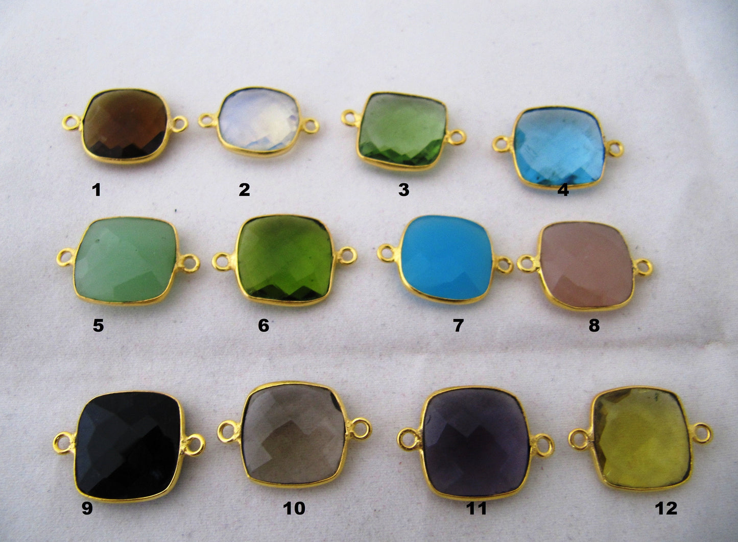 Gemstone Bezels Hydro Quartz Cushion Shape 15mm Briolette Connectors Double Loop Bezel Jewelry charms sold per piece