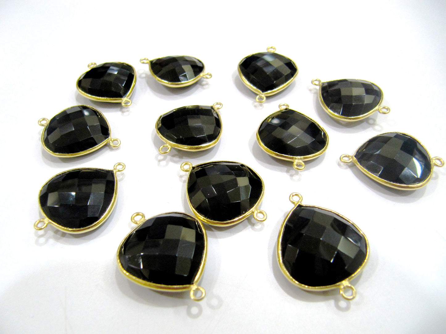 Natural Black Spinel Heart Shape 20mm Briolette Connectors Double Loop Handmade Bezels Charms Pendants sold per piece