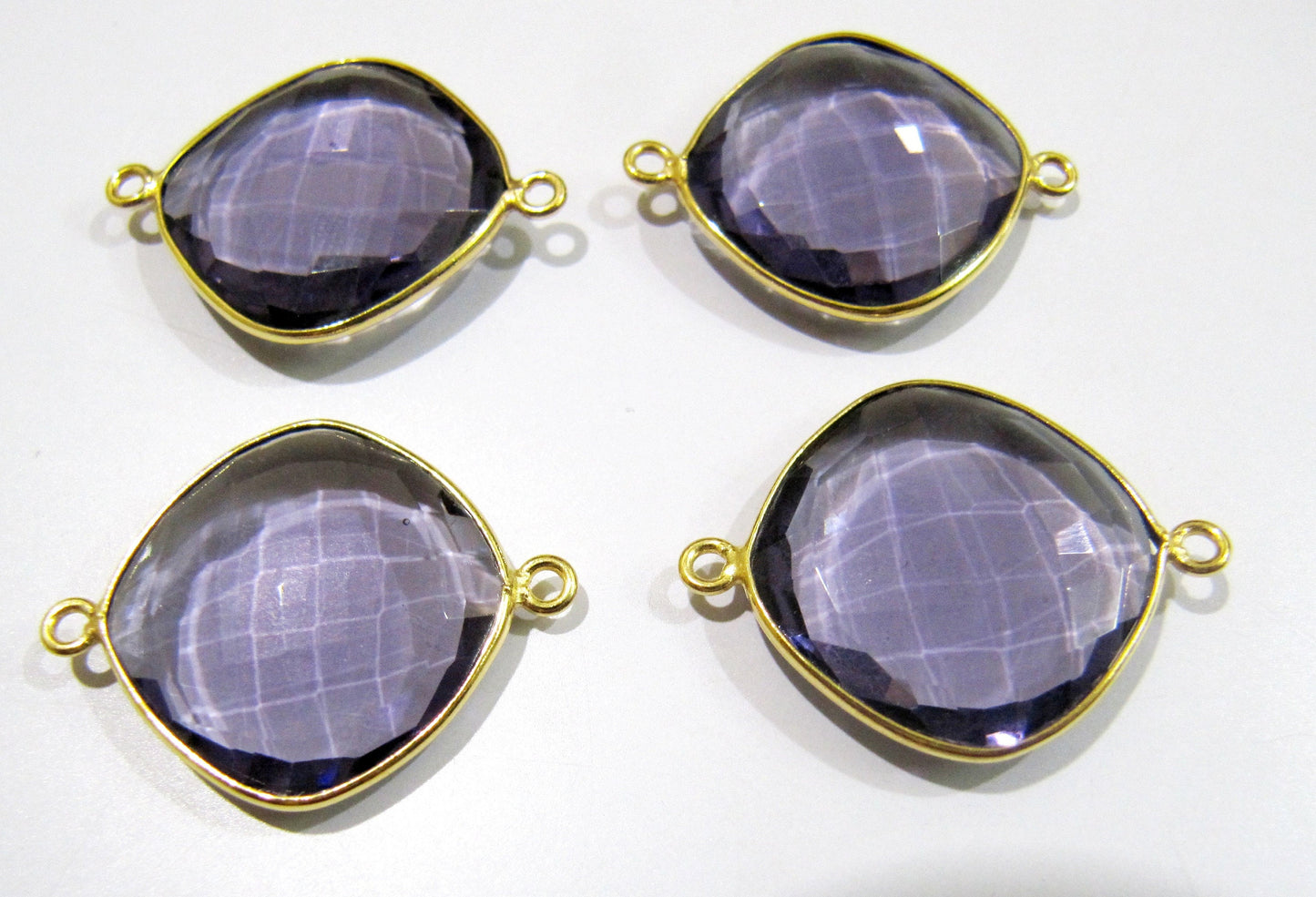 6 Pcs Set Amethyst Cushion Shape 13 to 19mm Briolette Connectors Hydro Quartz Plated Double Loop Bezel Jewelry Making Connector