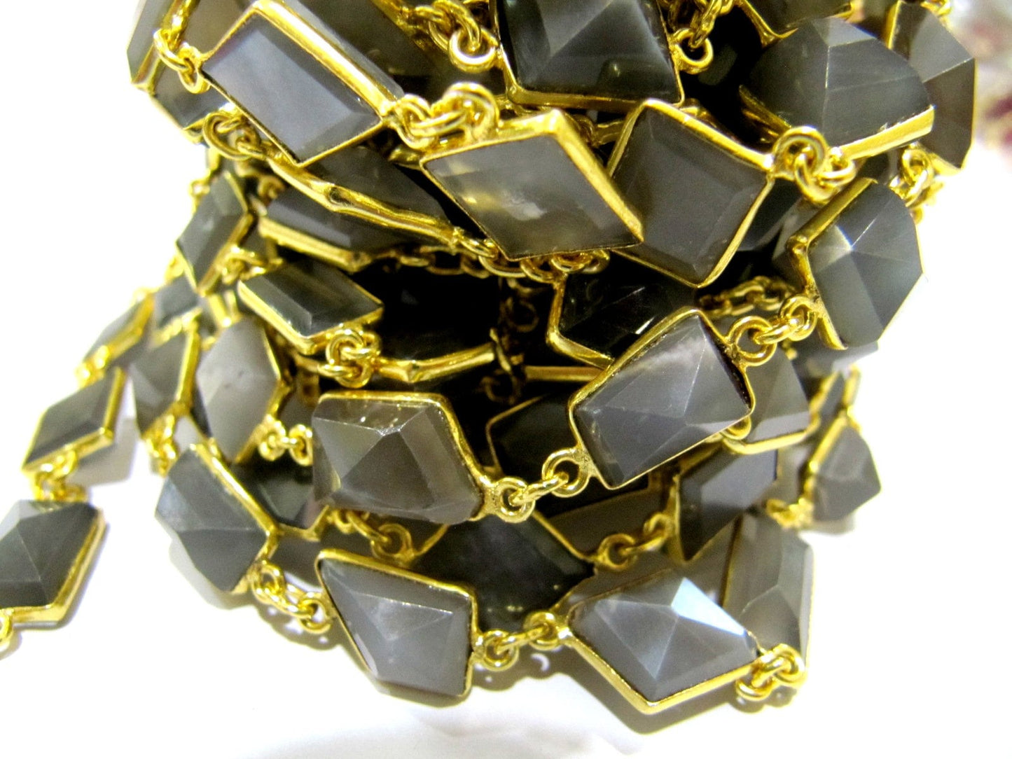 Natural Grey Moonstone Free Shape Laser Cut 10-12 mm Connector Link Chain Sold Per Foot High Quality Bezel Handmade chain