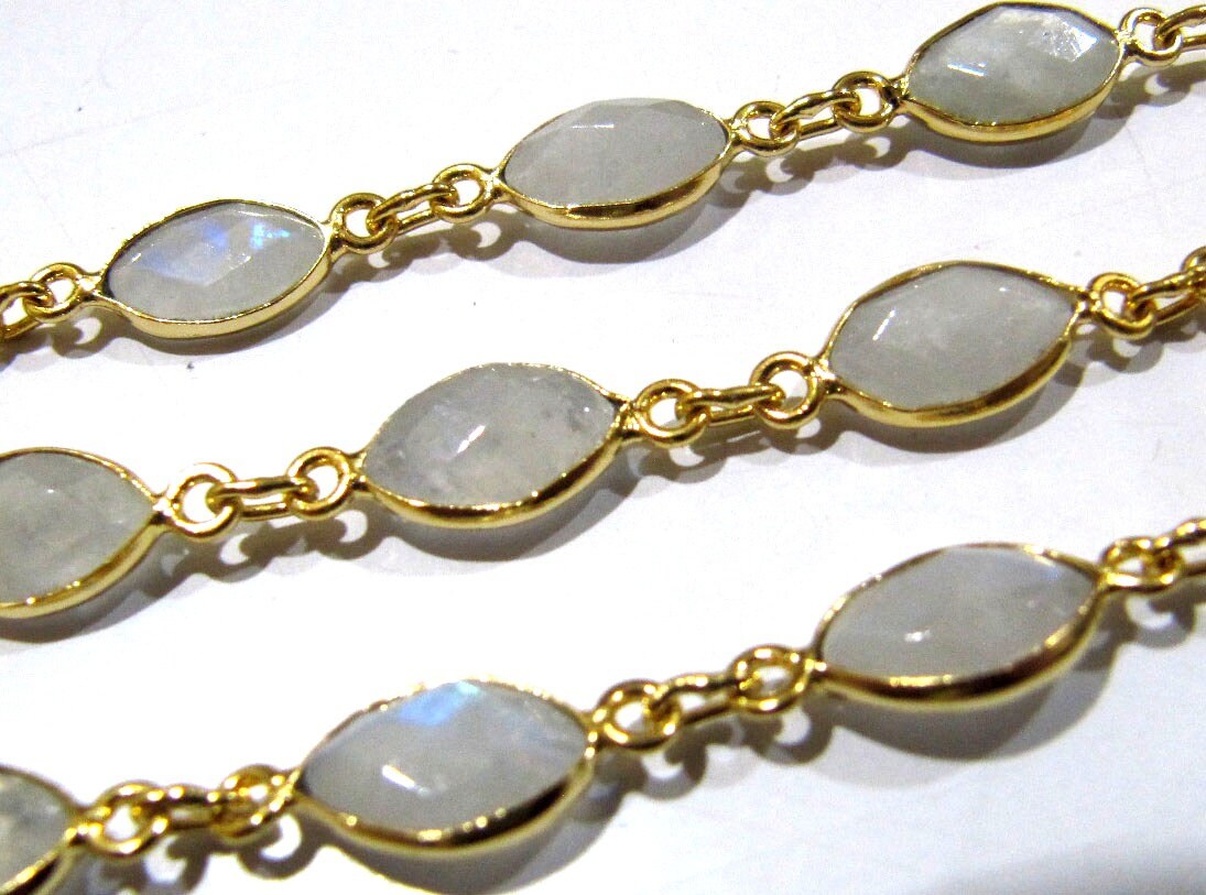 Natural White Rainbow Marquise Shape Laser Cut Briolette Connector Chain Gold Sold Per Foot High Quality Wholesale Prices Jewelry chain