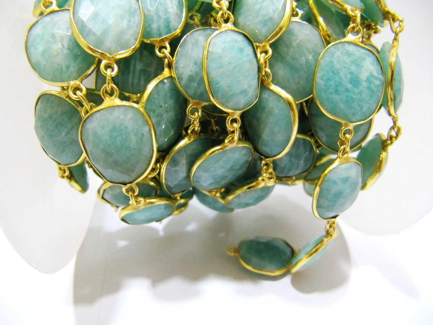 Natural Amazonite Uneven Shape Briolette Connector Chain Size 15x18mm  Gold Plated Sold Per Foot High Quality Beads Wholesale prices
