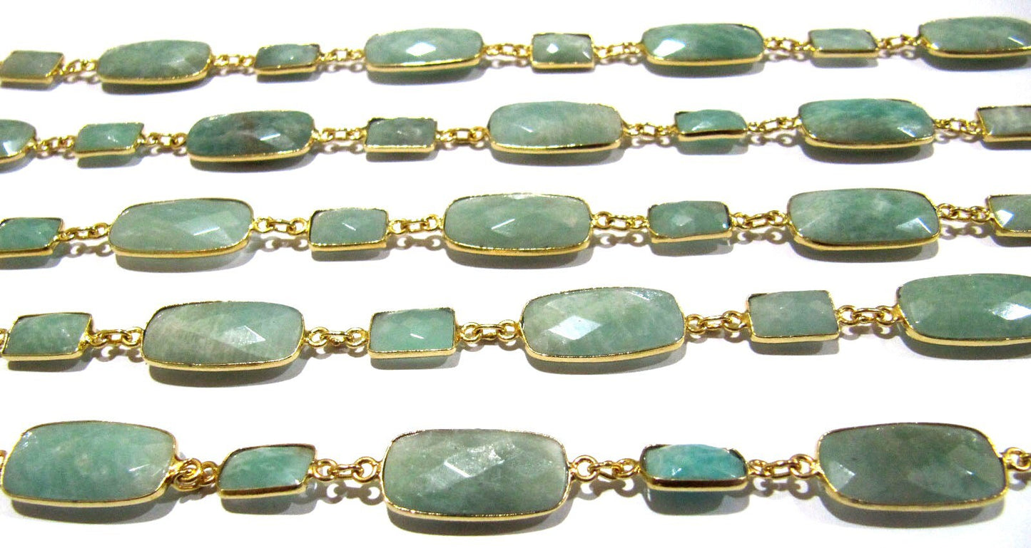 Natural Amazonite Rectangle Shape Briolette Alternate sizes Bezel Connector Link Chain Sold Per Foot High Quality Wholesale Prices