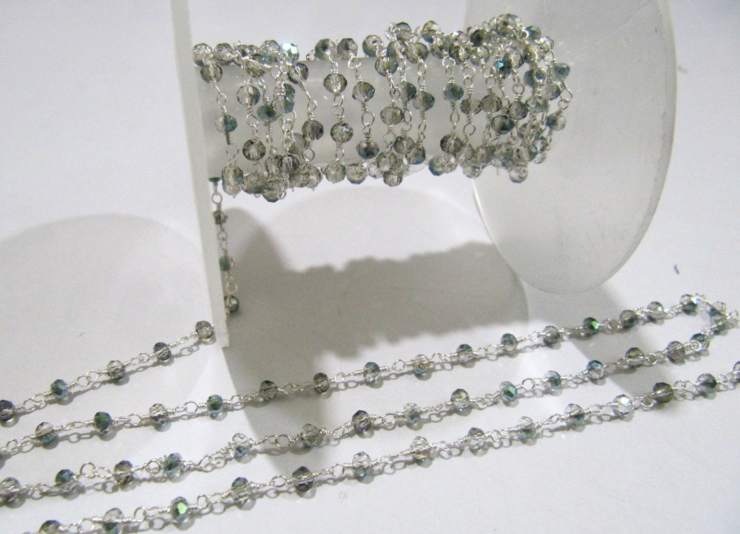 3 Feet-Peacock Pyrite Hydro Quartz AB Coated Rondelle 3mm Faceted Beaded Rosary Chain High Quality Wholesale Price Crystal Chain