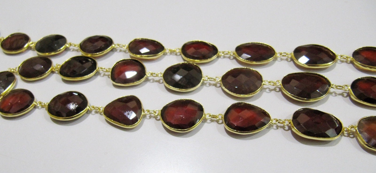 Natural Hessonite Garnet Nugget Briolette Connector Chain Uneven Free Shape 15 to 20mm Bezel Handmade chain Sold Per Foot High Quality