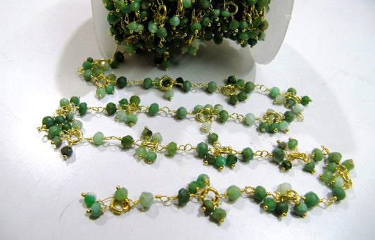 Best Quality Chrysoprase Beaded Gemstone Flower Chain Rondelle faceted Beads 3 to 4mm size Dangling Cluster Chain Semi Precious Stones
