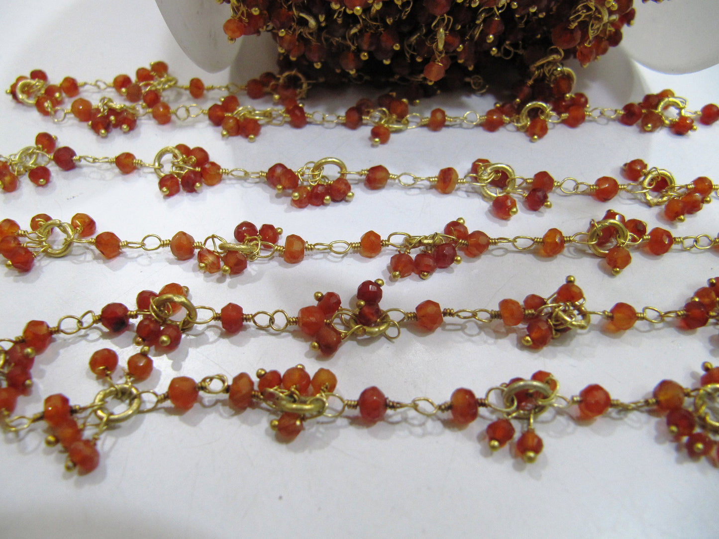 Natural Carnelian beaded Flower Cluster Dangling Chain Rondelle Faceted 3mm beads Handmade Gemstone Chain sold per foot