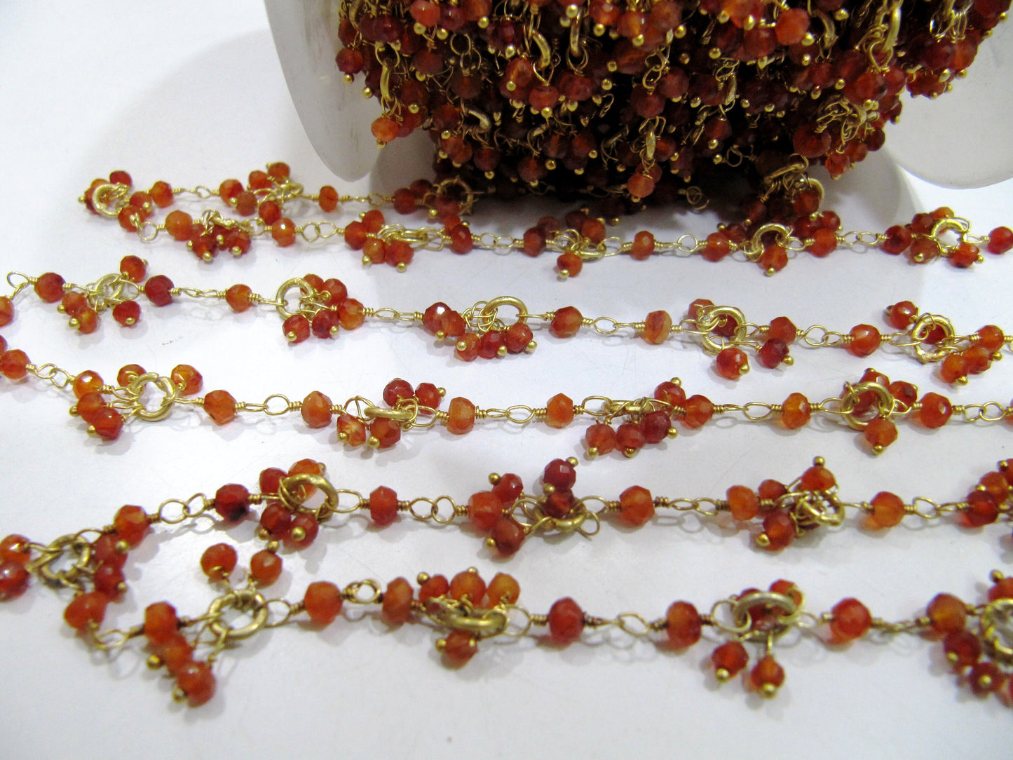 Natural Carnelian beaded Flower Cluster Dangling Chain Rondelle Faceted 3mm beads Handmade Gemstone Chain sold per foot