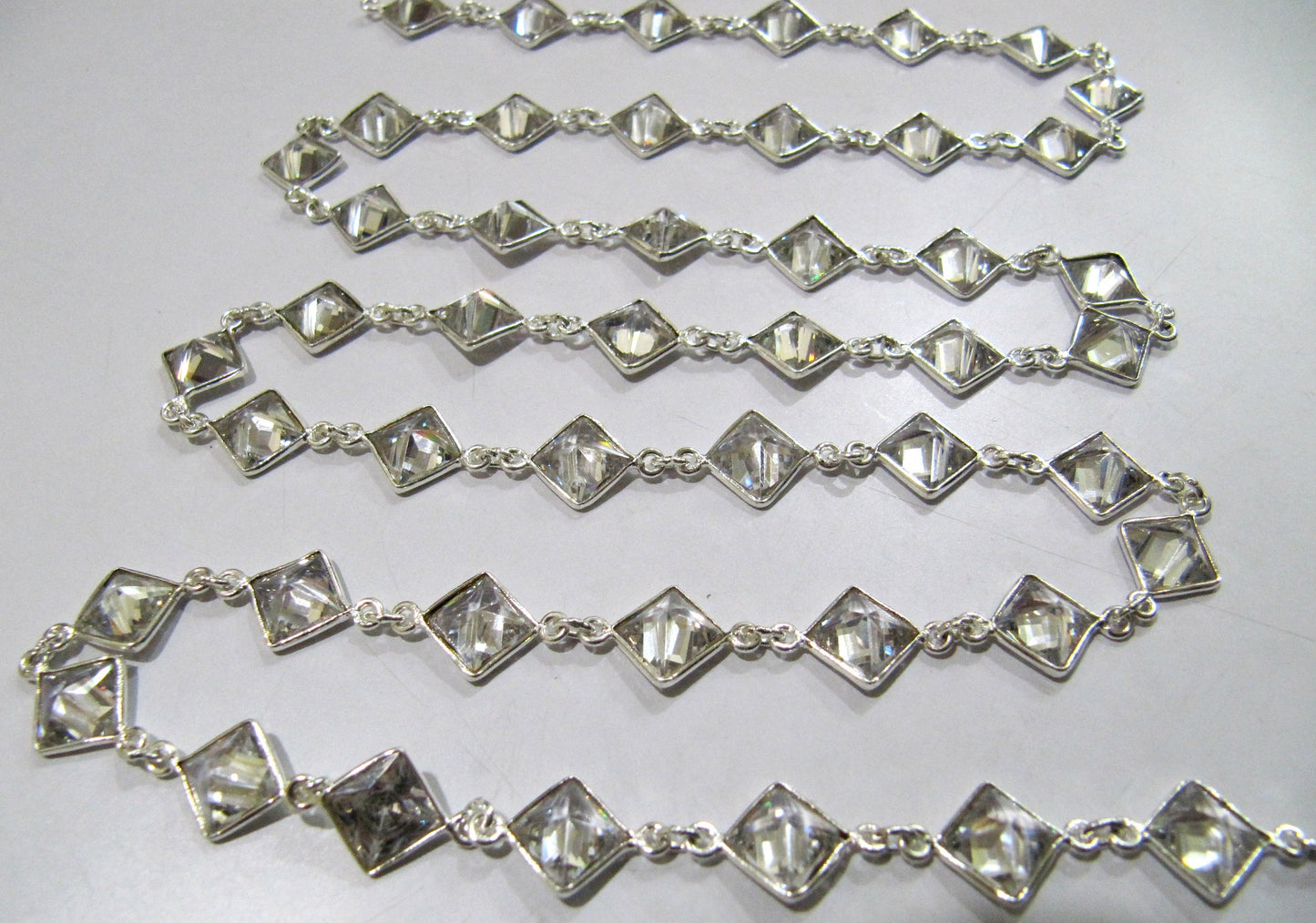 AAA Cubic Zirconia Briolette Square Shape 8mm  Bezel Connector Chain Top Quality Wholesale Price Jewelry making chain sold per foot