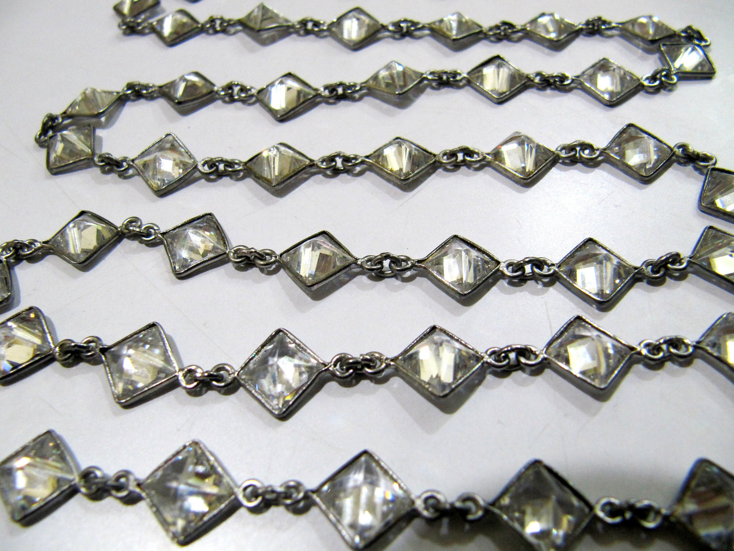 AAA Cubic Zirconia Briolette Square Shape 8mm  Bezel Connector Chain Top Quality Wholesale Price Jewelry making chain sold per foot