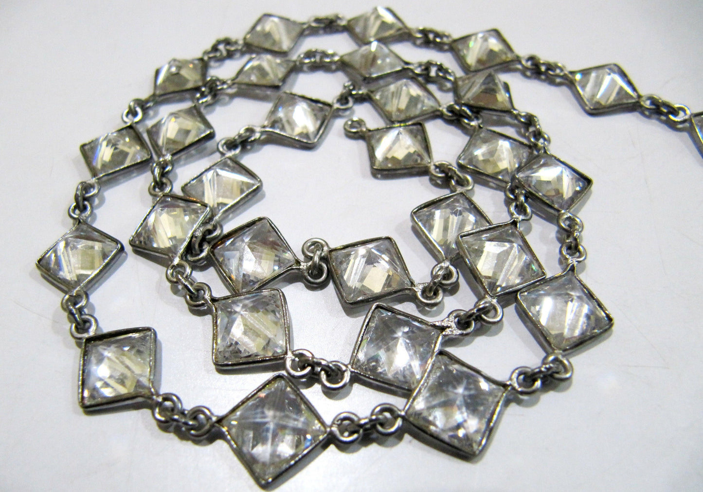 AAA Cubic Zirconia Briolette Square Shape 8mm  Bezel Connector Chain Top Quality Wholesale Price Jewelry making chain sold per foot