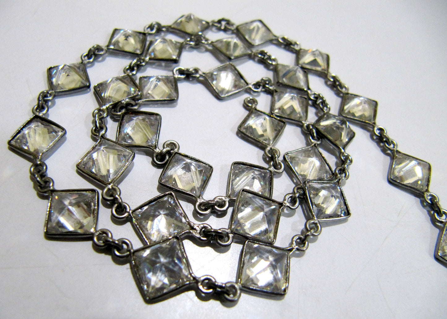 AAA Cubic Zirconia Briolette Square Shape 8mm  Bezel Connector Chain Top Quality Wholesale Price Jewelry making chain sold per foot