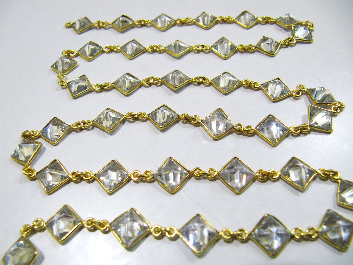 AAA Cubic Zirconia Briolette Square Shape 8mm  Bezel Connector Chain Top Quality Wholesale Price Jewelry making chain sold per foot