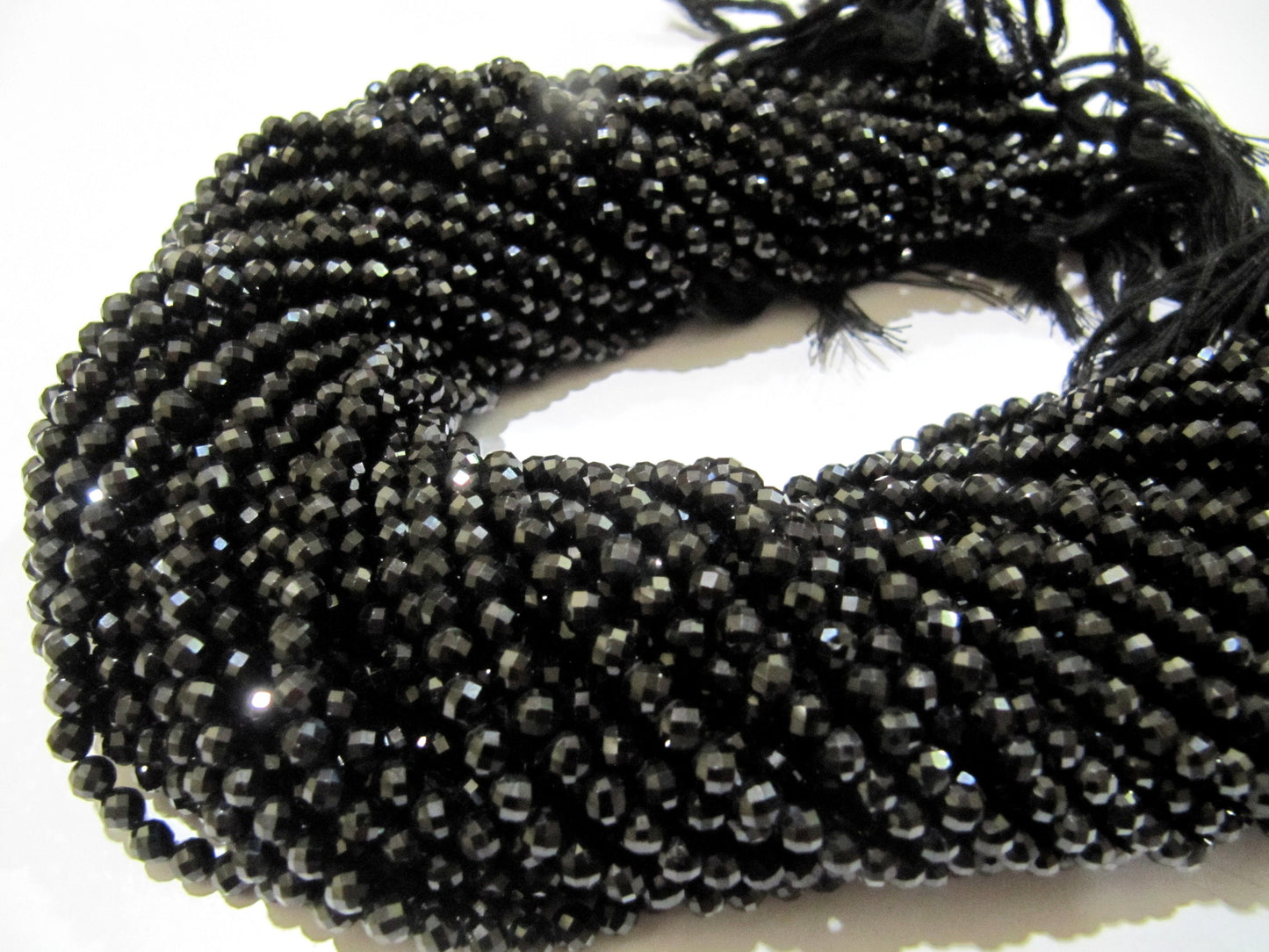 Natural Black Spinel  Rondelle Faceted Beads 4mm  Strand 13 inches Long Wholesale Prices Jewelry Making Gemstone Beads