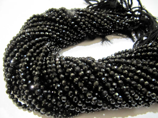Natural Black Spinel  Rondelle Faceted Beads 4mm  Strand 13 inches Long Wholesale Prices Jewelry Making Gemstone Beads