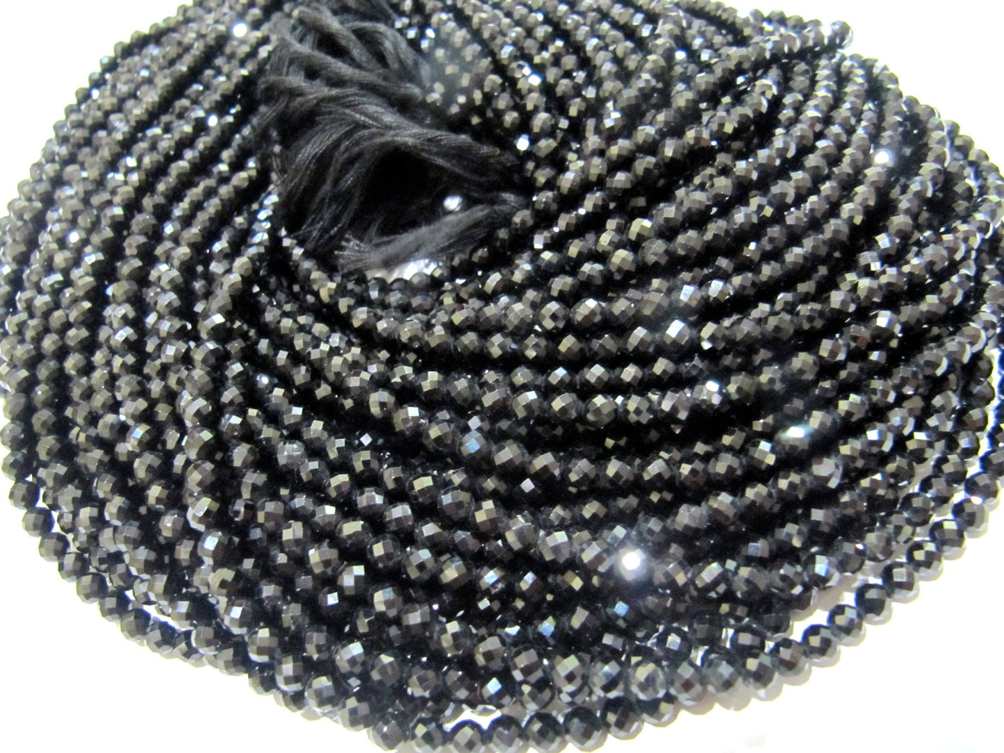 Natural Black Spinel  Rondelle Faceted Beads 4mm  Strand 13 inches Long Wholesale Prices Jewelry Making Gemstone Beads