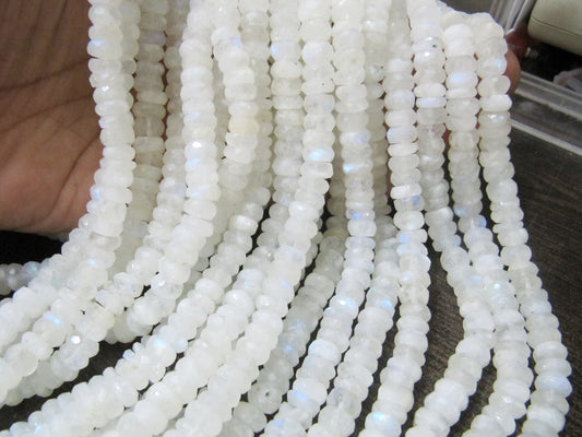 Natural white Rainbow Moonstone Rondelle Faceted Beads 8-9mm Strand 8 inches long Best Quality Blue Flashy Beads Wholesale Prices