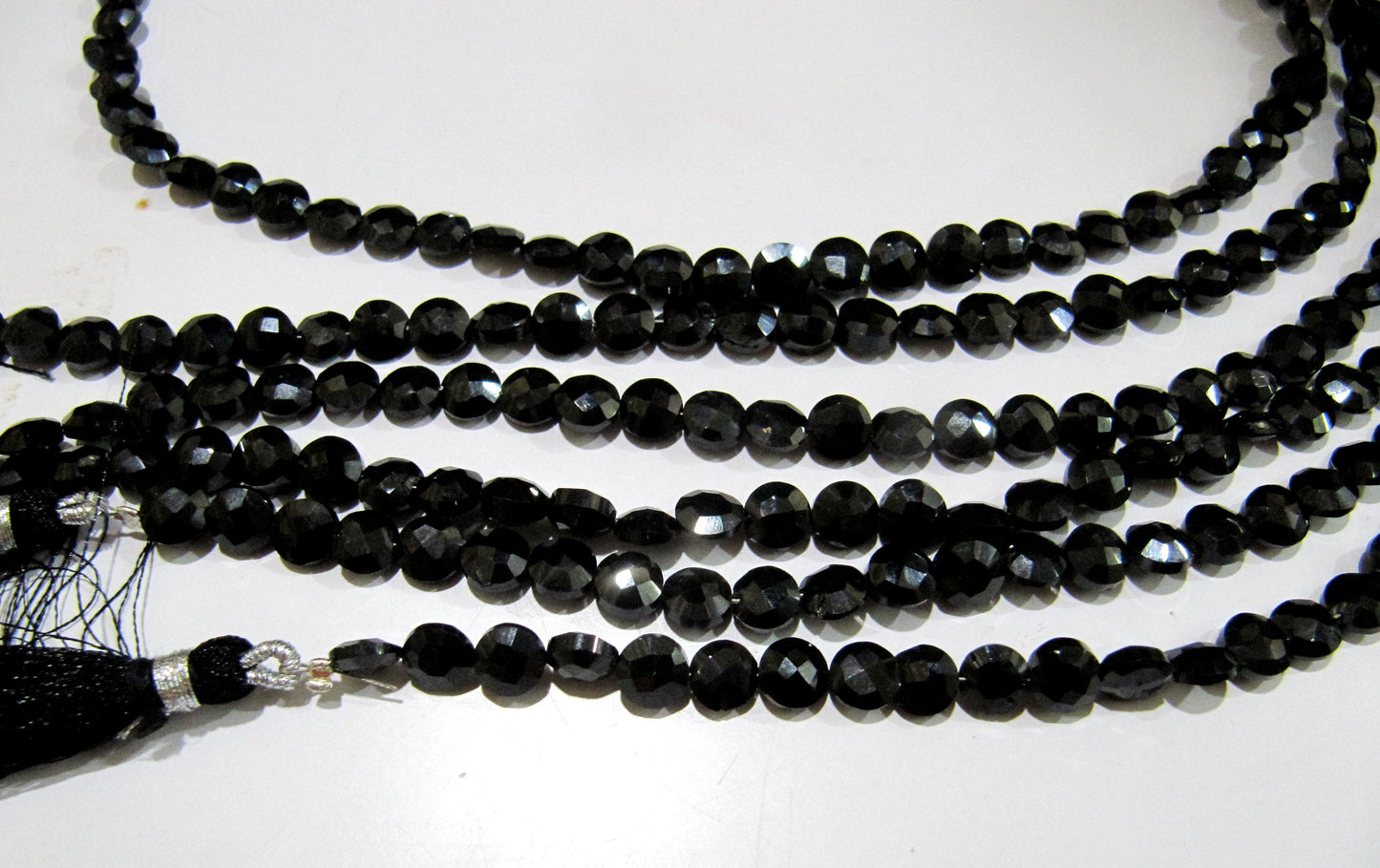 Natural Black Spinel  Round Coin shape Faceted Beads 4mm  Strand 8 inches Long Wholesale Prices Jewelry Making Gemstone Beads