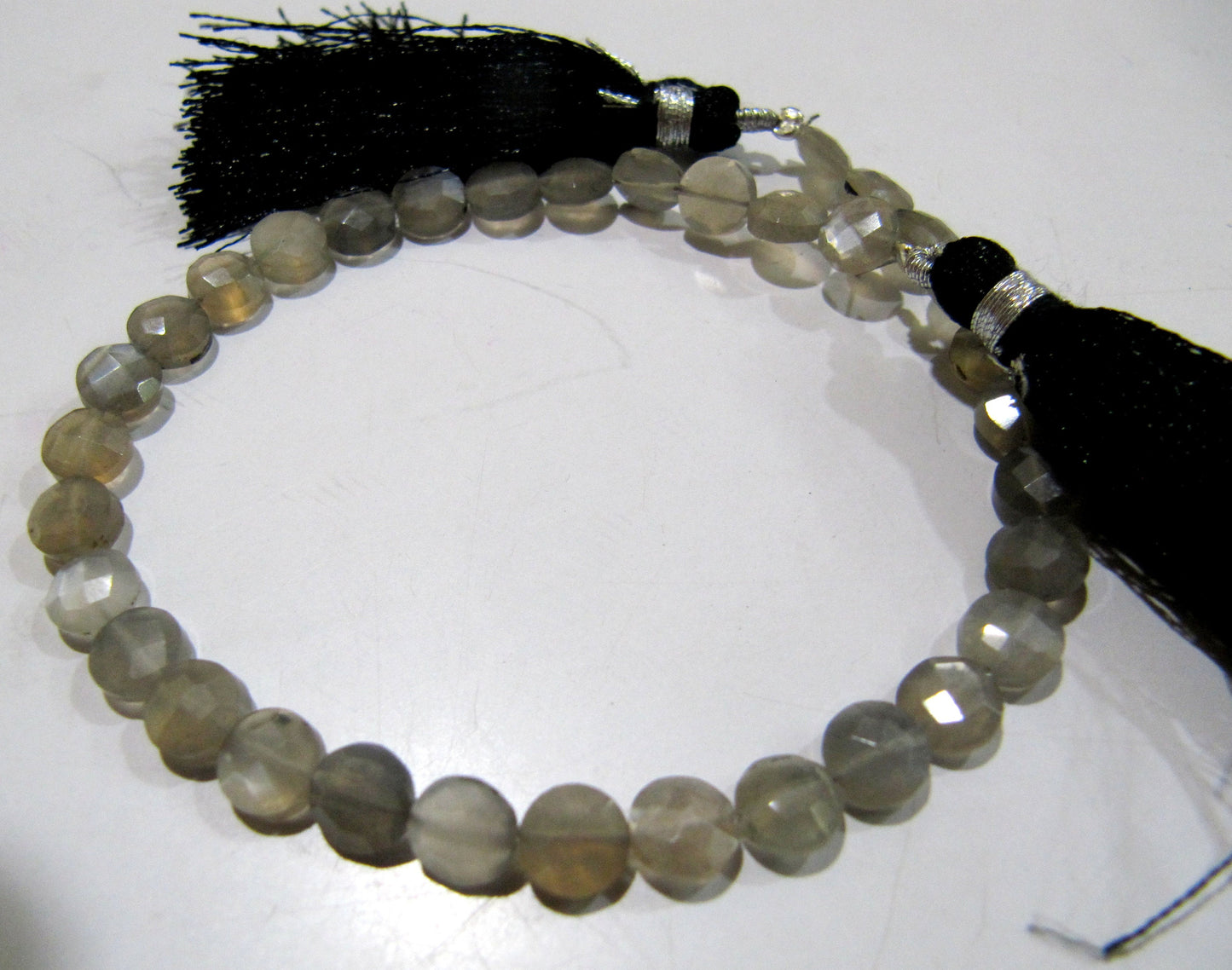 Natural Grey Moonstone  Round Coin shape Briolette Faceted Beads 6mm  Strand 8 inches Long Wholesale Prices Jewelry Making Gemstone Beads
