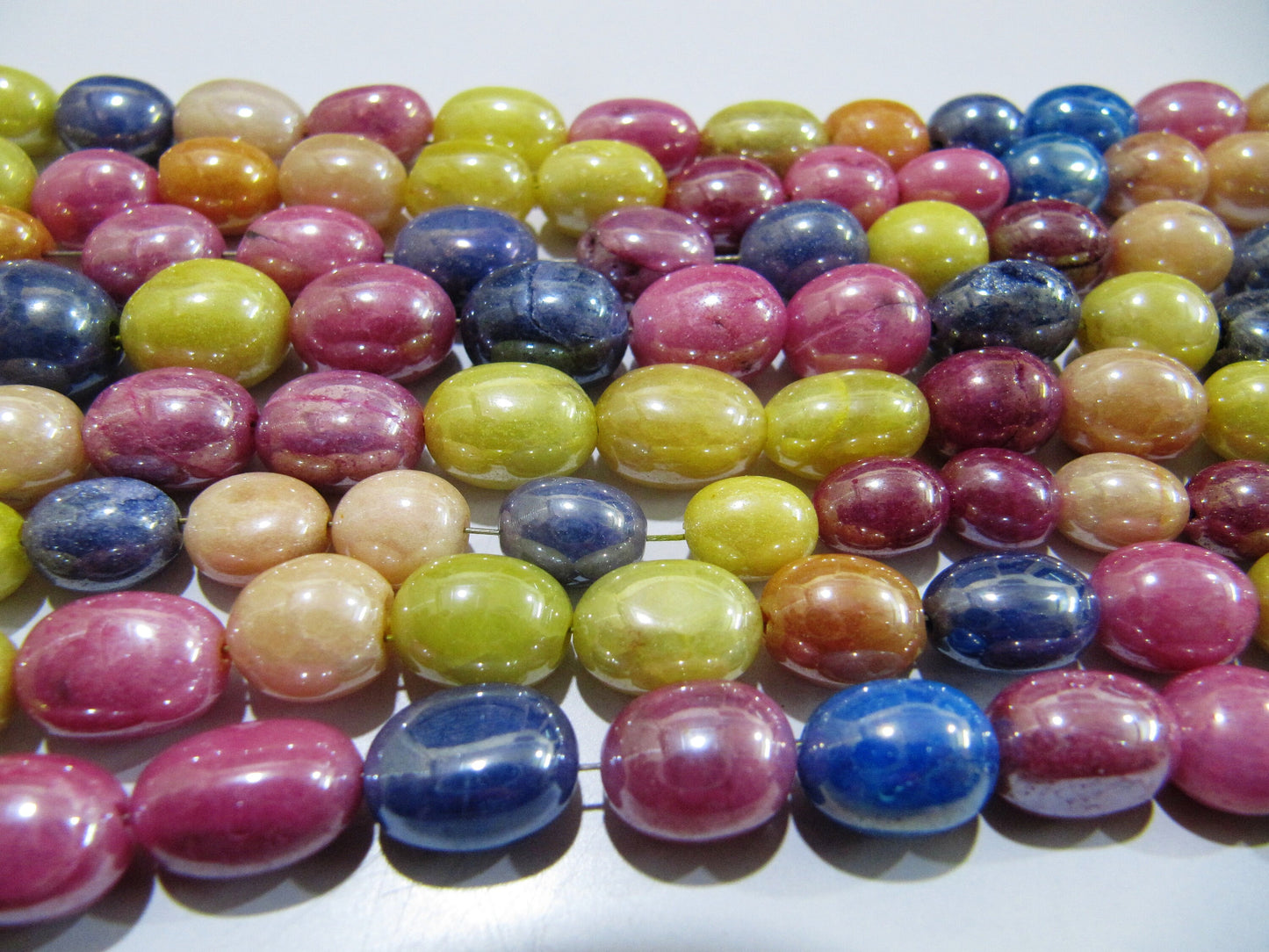 Mystic Coated Multi Color Dyed Quartz Oval Plain Smooth Beads 8 to 10mm Strand 8inch long Beads Wholesale prices jewelry making Quartz Beads