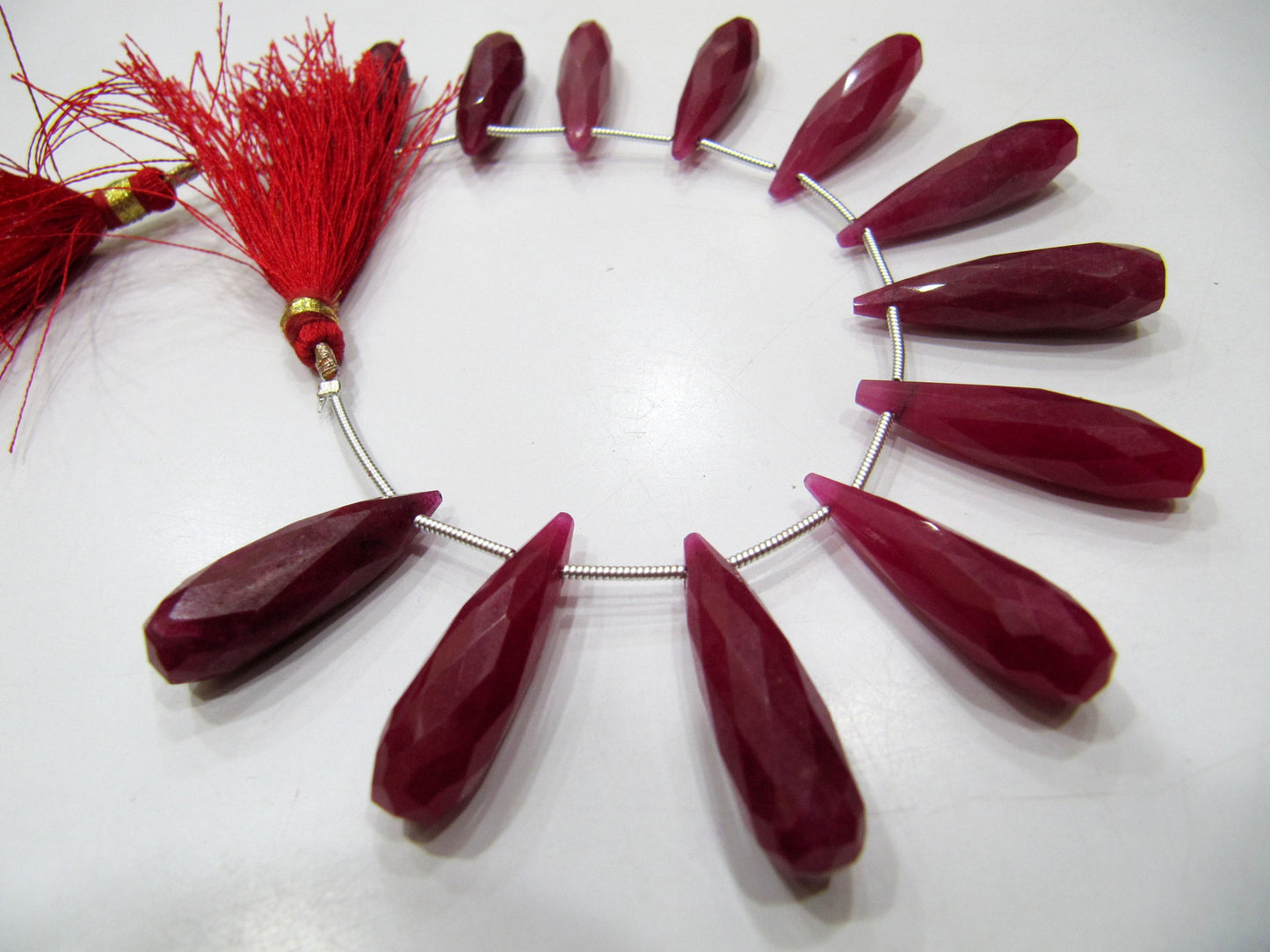 Ruby Long Tear Drop  Shape Briolette  Faceted Beads  Approx 1 inch Long beads  Sold per strand  8 inches long Jewelry Making Dyed Beads