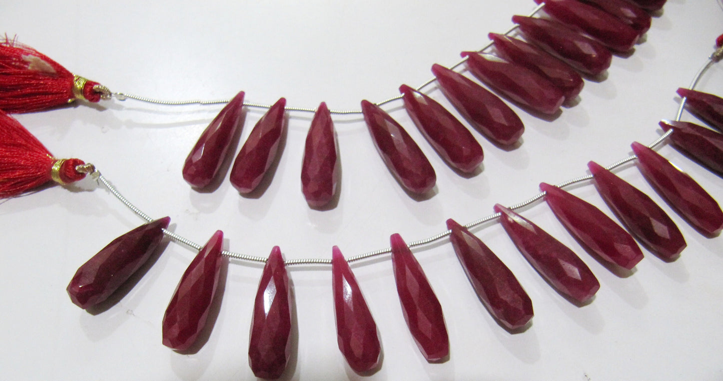 Ruby Long Tear Drop  Shape Briolette  Faceted Beads  Approx 1 inch Long beads  Sold per strand  8 inches long Jewelry Making Dyed Beads