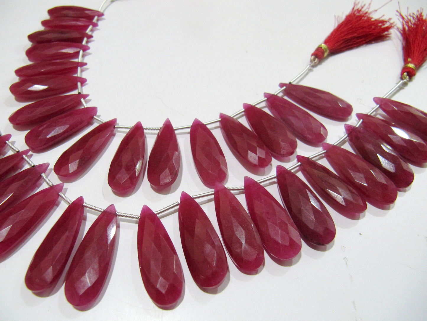 Ruby Long Pear Heart Shape Briolette  Faceted Beads Size 10x30mm  Long Sold per strand  8 inches long Jewelry Making Beads