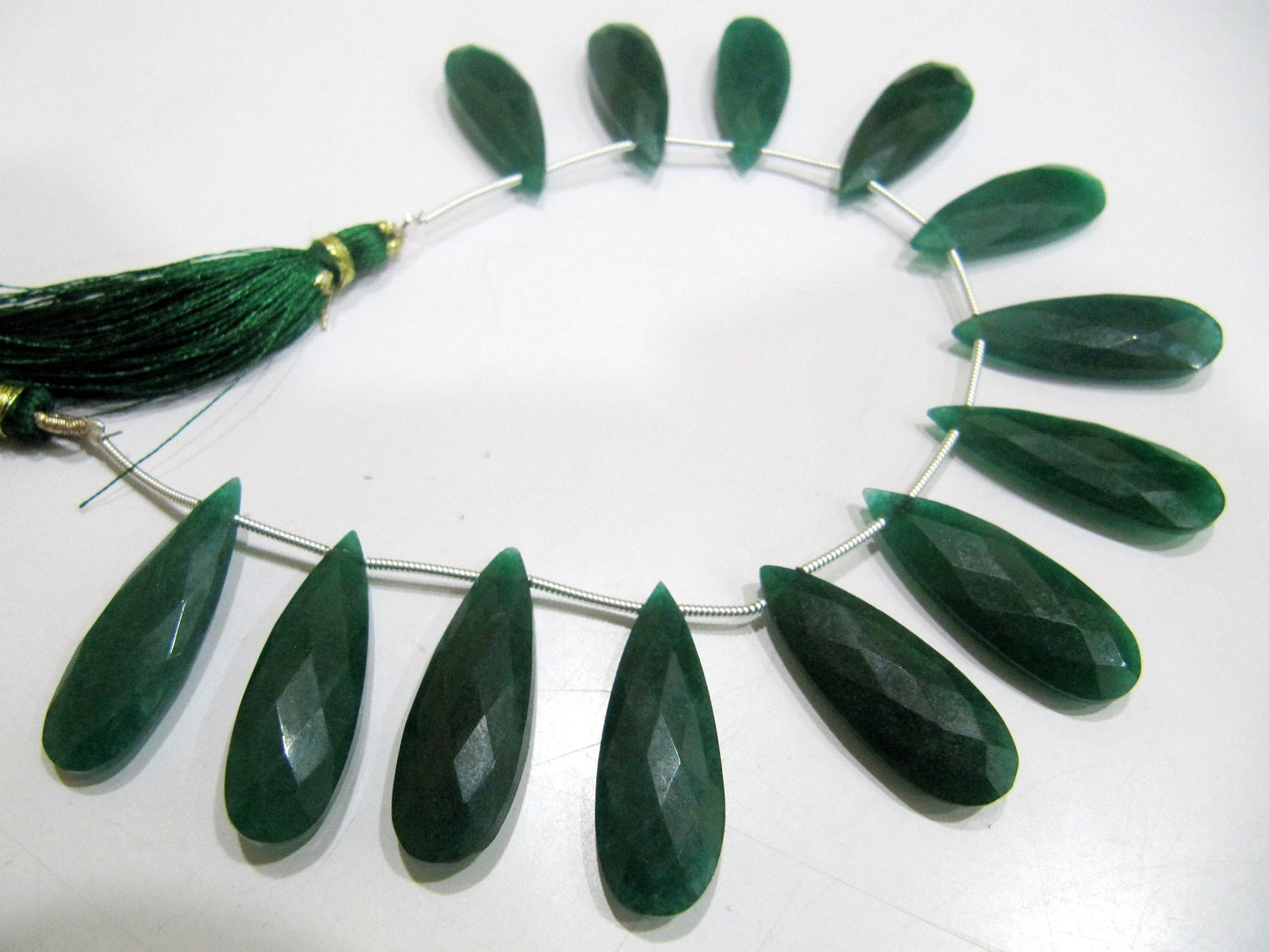 Emerald Long Pear Heart Shape Briolette  Faceted Beads Size 10x30mm  Long Sold per strand  8 inches long Jewelry Making Green Beads
