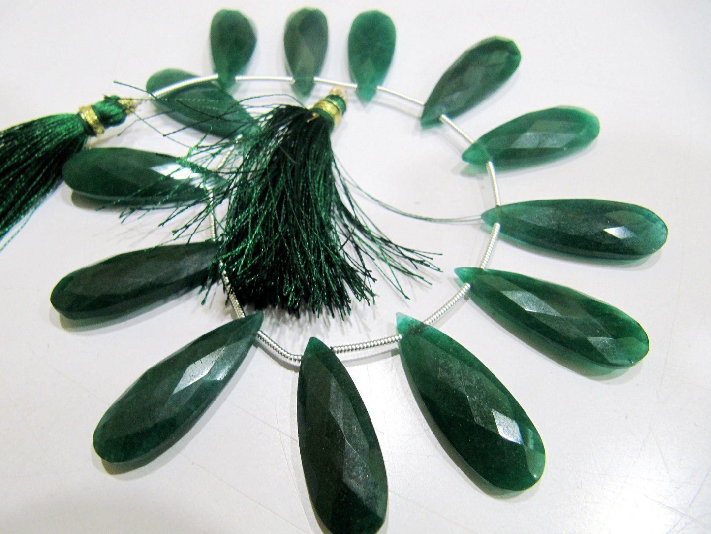 Emerald Long Pear Heart Shape Briolette  Faceted Beads Size 10x30mm  Long Sold per strand  8 inches long Jewelry Making Green Beads