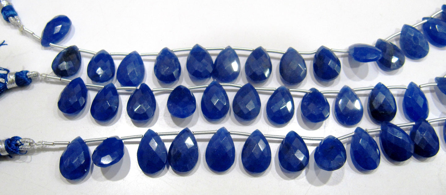 Blue Sapphire Pear Heart Shape Briolette  Faceted Beads Size 10x15mm Sold per strand  8 inches long Jewelry Making Gemstone Beads