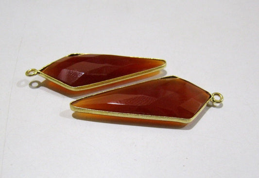 Natural Carnelian Briolette Faceted 15x35mm  Arrowhead  Single Loop  Bezel Connector charms Top Quality Electroplated pendant per piece