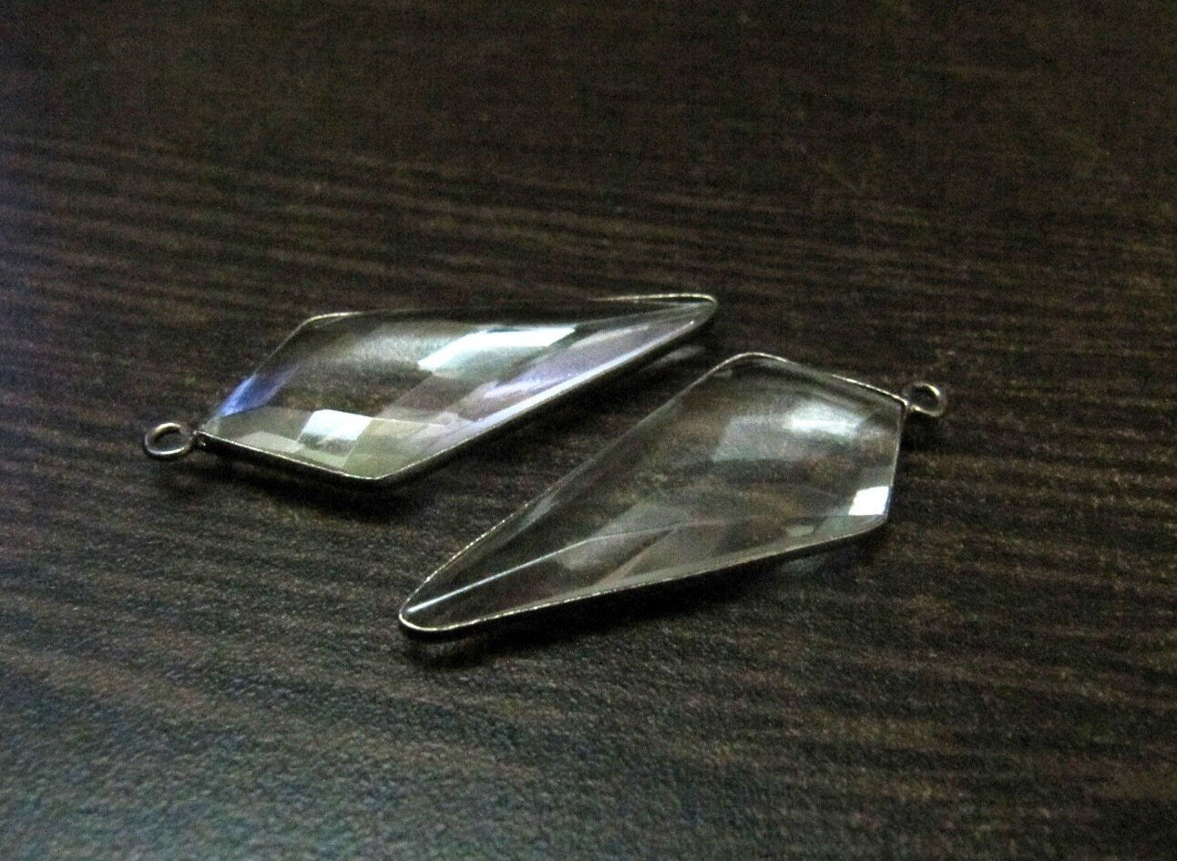 2 Pcs Clear Quartz Briolette Faceted 15x35mm Arrowhead Pendant Single Loop  Bezel Connector Top Quality Electroplated Connector