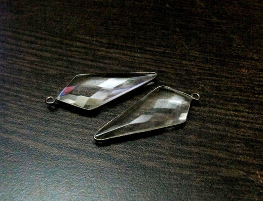 2 Pcs Clear Quartz Briolette Faceted 15x35mm Arrowhead Pendant Single Loop  Bezel Connector Top Quality Electroplated Connector