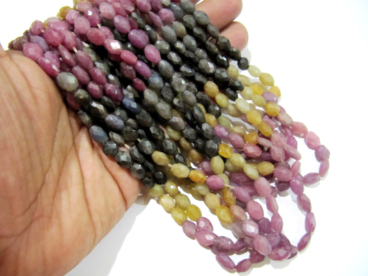 Natural Multi Sapphire Oval Faceted 6x8mm to 7x9mm Beads Strand 8 inches long Best Quality Beads Wholesale prices jewelry making gemstone