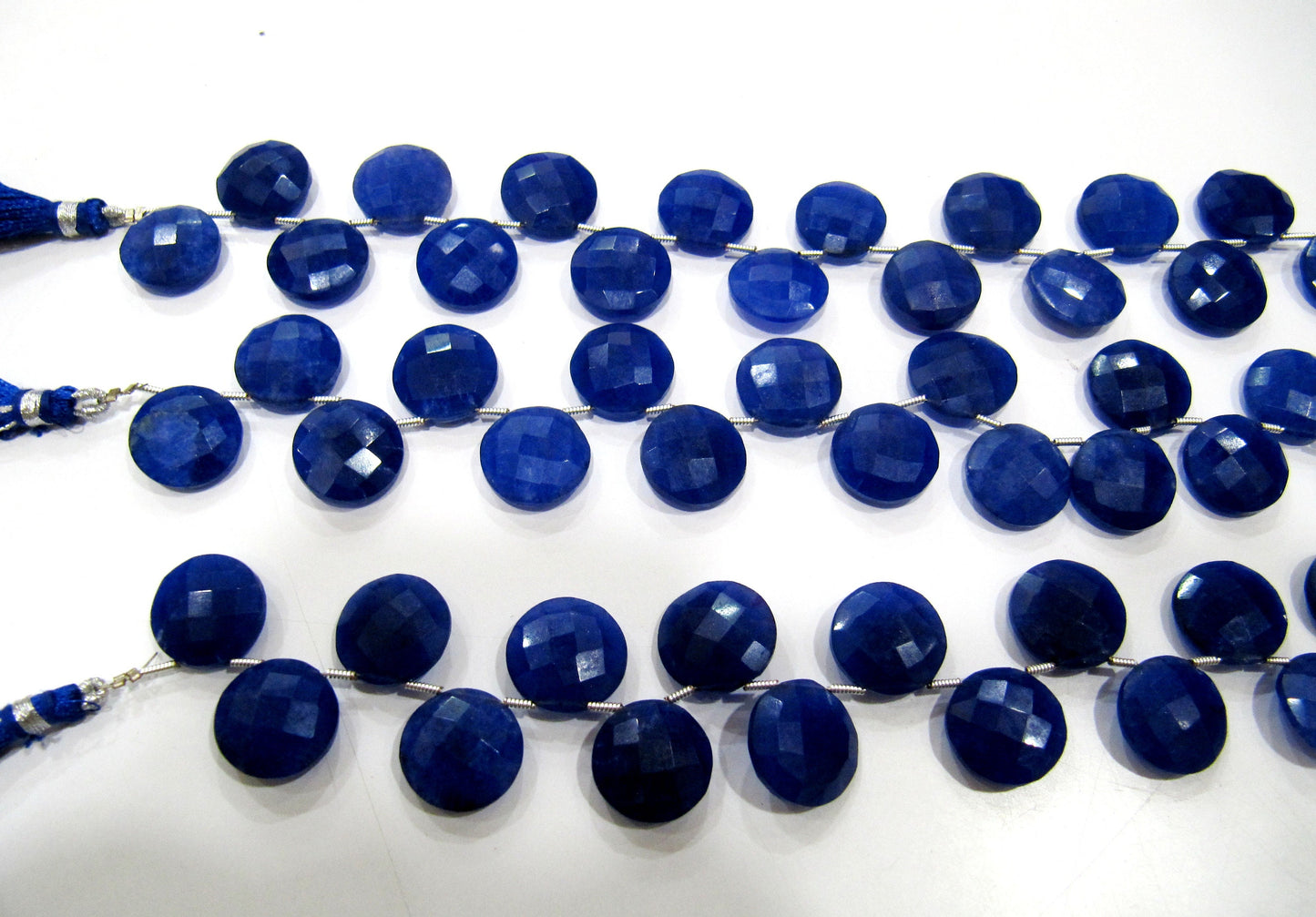 Dyed Blue Sapphire Corundum Round Coin Shape Briolette  Faceted Beads  15 mm  Sapphire Sold per strand  8 inches long Top Quality