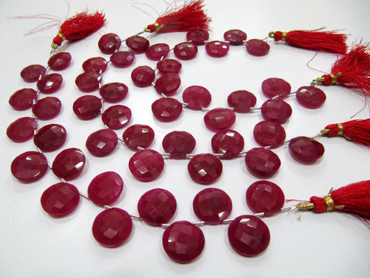 Ruby Corundum Round Coin Shape Briolette  Faceted Beads  15 mm  Sold per strand  8 inches long Top Quality Gemstone beads