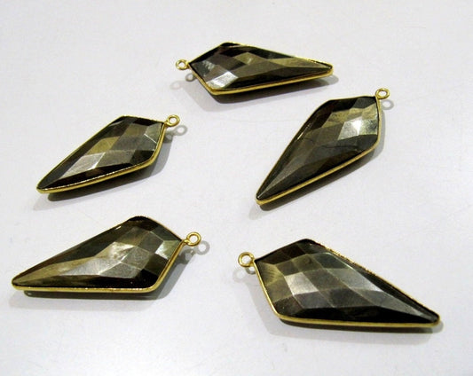 Natural Pyrite Briolette  Faceted 15x35mm Arrowhead Connector Charm Single Loop Top Quality Handmade Bezel Pendant sold per piece