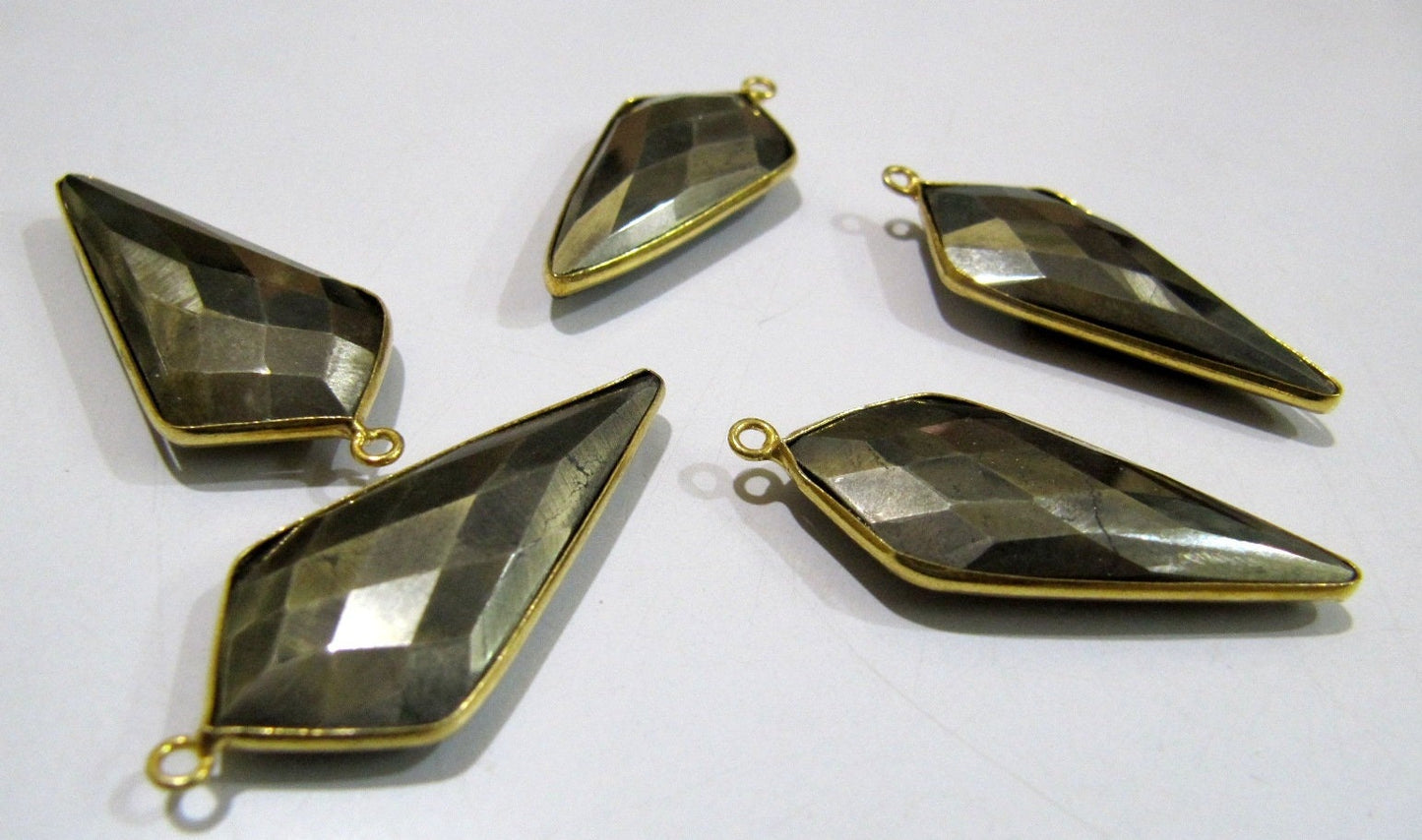 Natural Pyrite Briolette  Faceted 15x35mm Arrowhead Connector Charm Single Loop Top Quality Handmade Bezel Pendant sold per piece