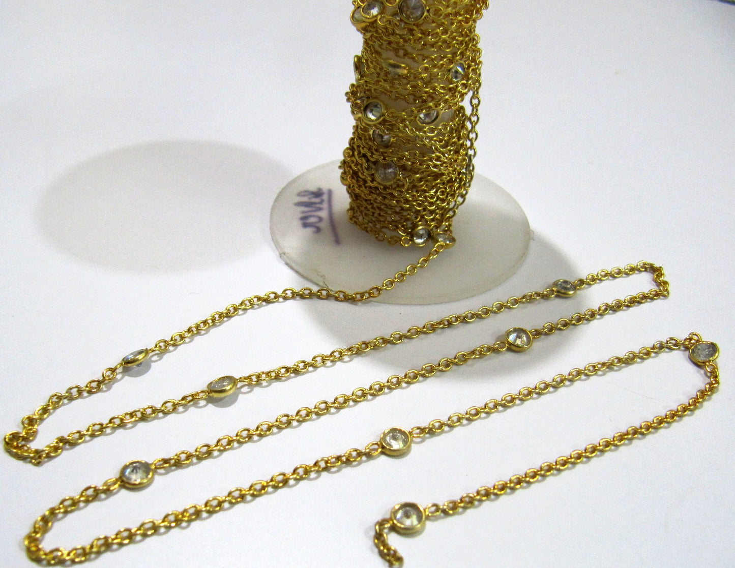 92.5% Sterling Silver White Round Cubic Zirconia 4mm bezel Connector Station Chain Sold Per Feet Top Quality Wholesale Price