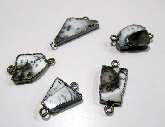 Natural Dendritic Opal Slice Connector Free Form Double Loop 1 inch approximately Top Quality Electroplated Connectors Choose Plating
