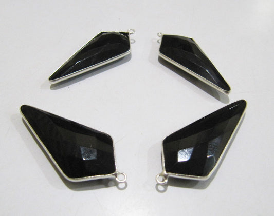 Natural Black Spinel Briolette Faceted 15x35mm Arrowhead  Single Loop  Bezel Connector charm pendant sold per piece