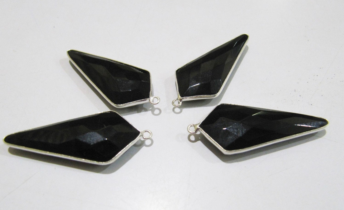 Natural Black Spinel Briolette Faceted 15x35mm Arrowhead  Single Loop  Bezel Connector charm pendant sold per piece