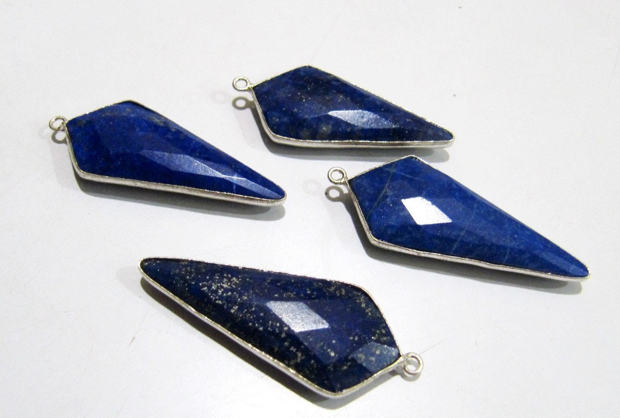 2 Pc. Natural Lapis Lazuli Briolette Faceted 15x35mm Approximately Arrowhead  Single Loop  Bezel Connector Top Quality Charms Pendants